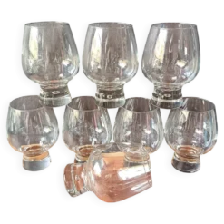8 verres modèle "Fjord" de Durobor pied épais avec bulle vintage Belge