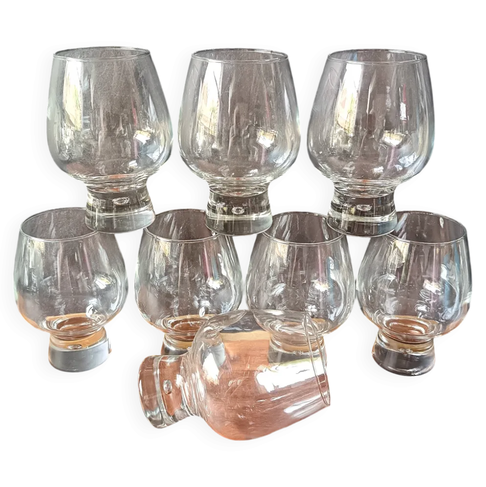 8 verres modèle "Fjord" de Durobor pied épais avec bulle vintage Belge