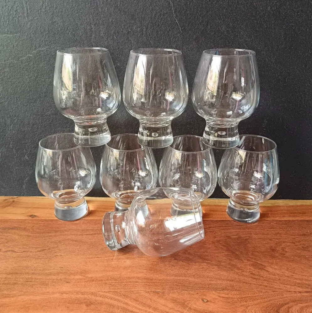 8 verres modèle "Fjord" de Durobor pied épais avec bulle vintage Belge