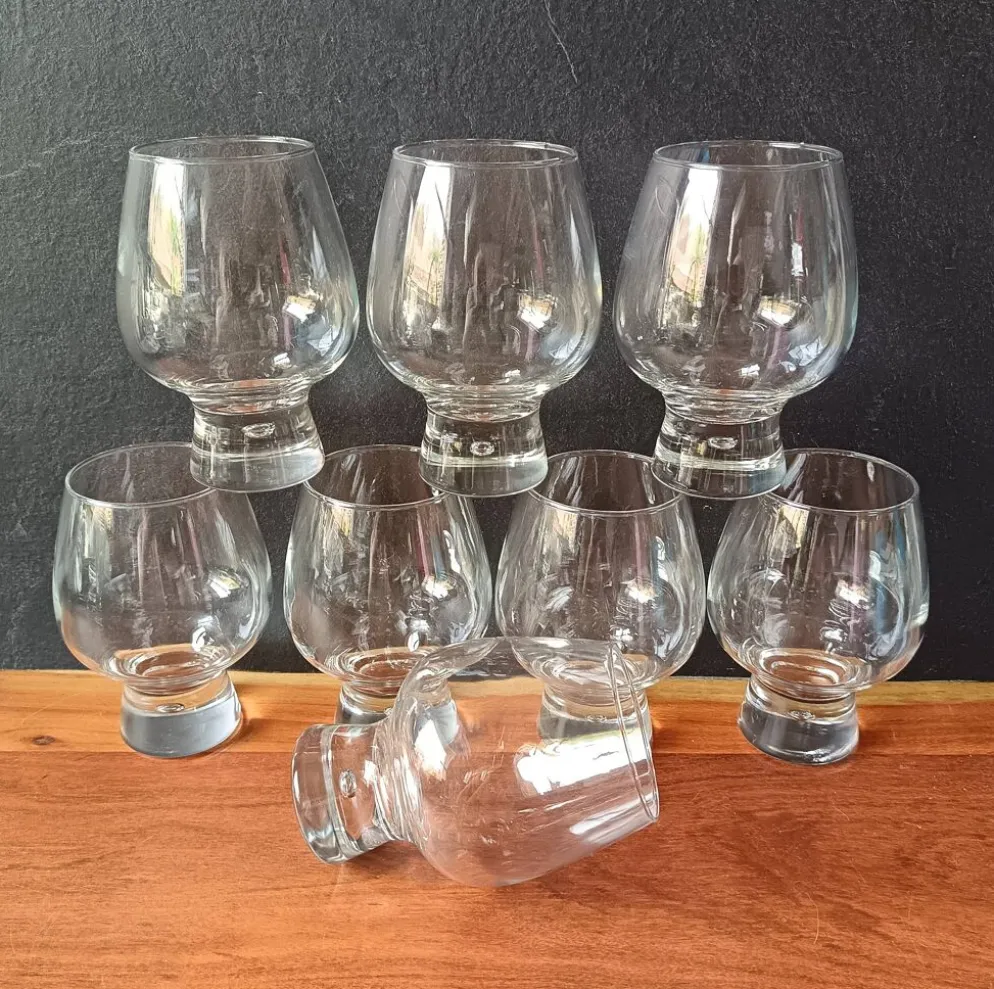 8 verres modèle "Fjord" de Durobor pied épais avec bulle vintage Belge