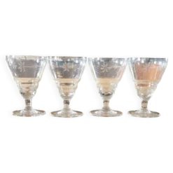 4 verres à pied Art Déco en verre gravé