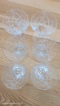 6 verres à pied en verre gravé