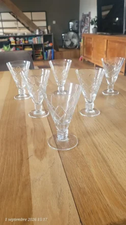 6 verres à pied en verre gravé