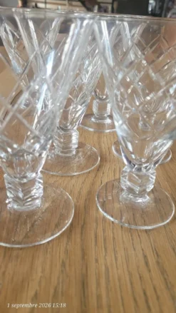 6 verres à pied en verre gravé