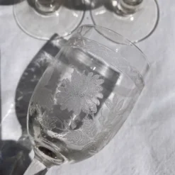 Verres à pieds 12 cm gravure feuillage