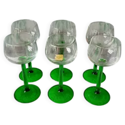 6 VERRES pied vert émeraude Luminarc, verre vin du rhin, vin blanc