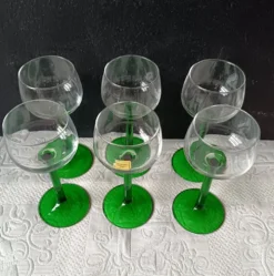 6 VERRES pied vert émeraude Luminarc, verre vin du rhin, vin blanc