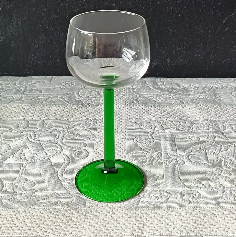 6 VERRES pied vert émeraude Luminarc, verre vin du rhin, vin blanc