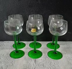6 VERRES pied vert émeraude Luminarc, verre vin du rhin, vin blanc