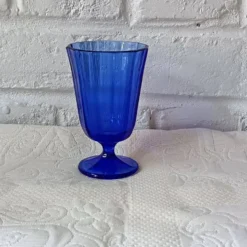 6 VERRES à pied vintage en verre coloré bleu cobalt vintage Portugal