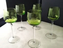 5 Verres à vin blanc d'Alsace Décor gravé