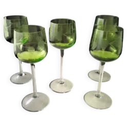 5 Verres à vin blanc d'Alsace Décor gravé