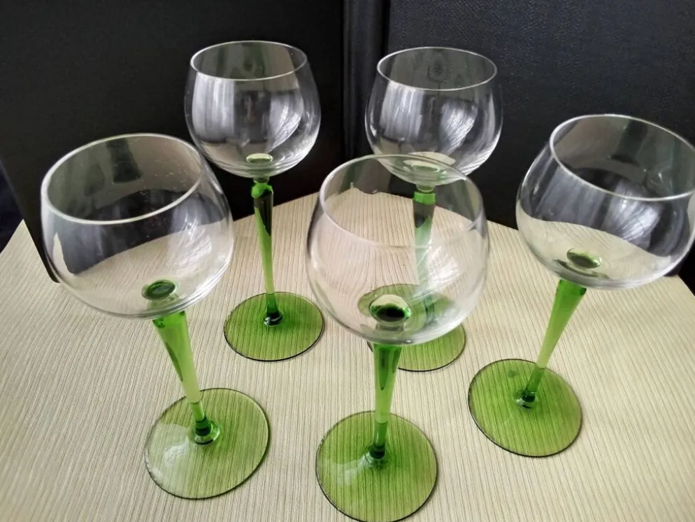 5 Verres à vin blanc d'Alsace en verre uni