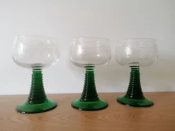 3 verres vin d'Alsace à pied torsadé vert 20 cl
