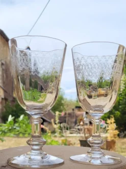 6 verres à vin / eau en verre gravé début XXème