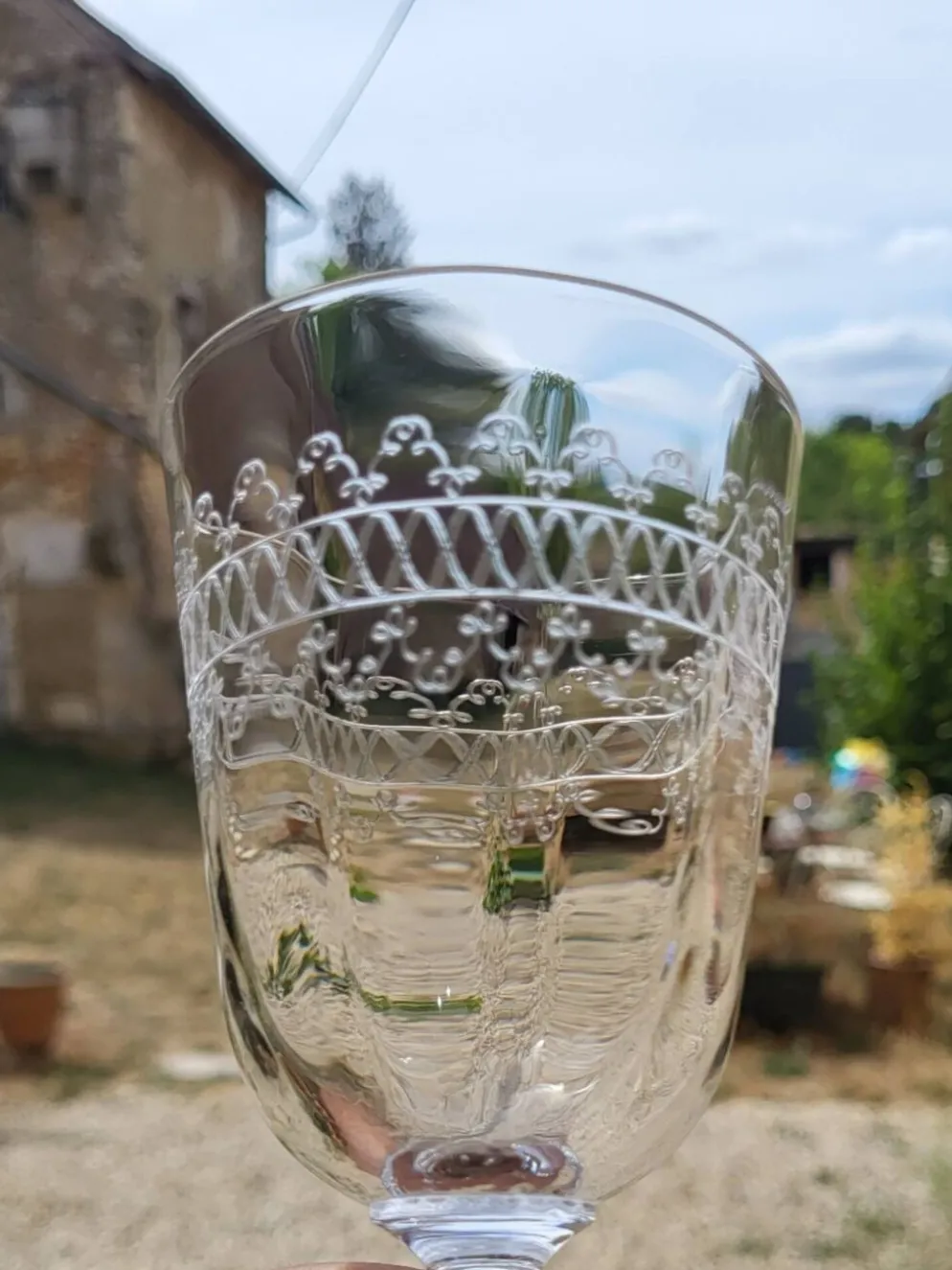 6 verres à vin / eau en verre gravé début XXème