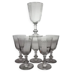 6 verres à vin / eau en verre gravé début XXème