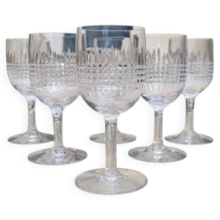 6 verres à vin en cristal de Baccarat, modèle Nancy