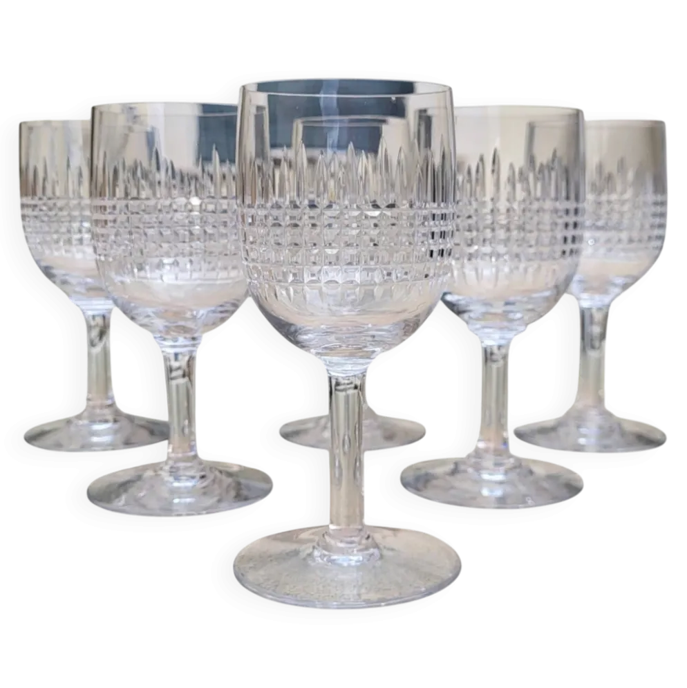 6 verres à vin en cristal de Baccarat, modèle Nancy