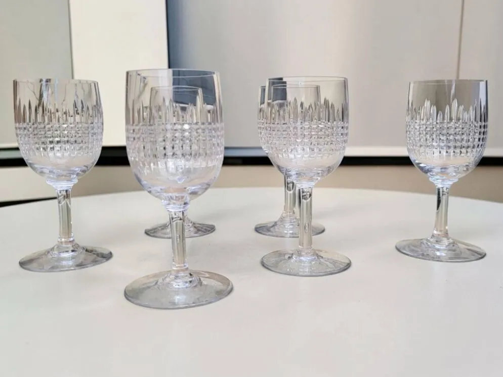 6 verres à vin en cristal de Baccarat, modèle Nancy