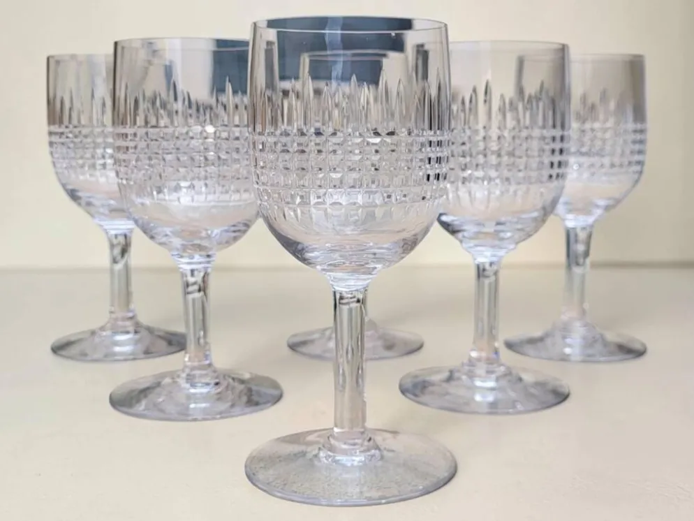 6 verres à vin en cristal de Baccarat, modèle Nancy