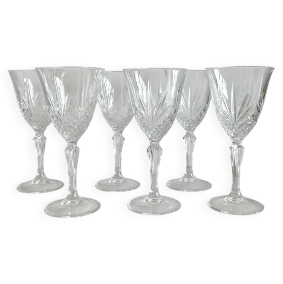 6 verres à vin "Masquerade" Cristal d'Arques vintage
