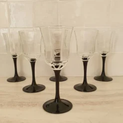 6 verres à vin Octime octogonal pied noir