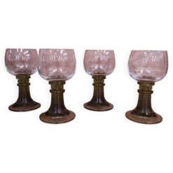 4 verres à vin style Roemer gros pied vert olive