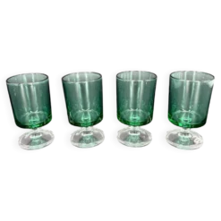 4 verres vintage en verre vert sur pied – années 60/70