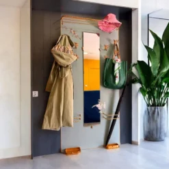 Vestiaire d'entrée mural vintage avec miroir et patères