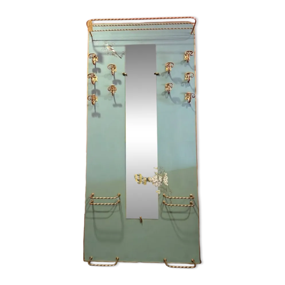 Vestiaire d'entrée mural vintage avec miroir et patères