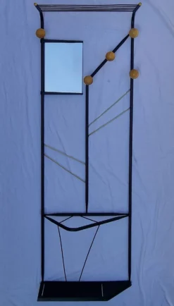 Vestiaire d’entrée postmoderne années 1980 en métal noir et bakélite 180 cm