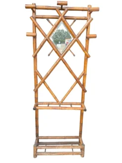 Vestiaire d'Entrée Vintage en Bambou - Miroir Losange