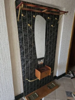 Vestiaire mural vintage 60/70 avec miroir, patères et tiroir