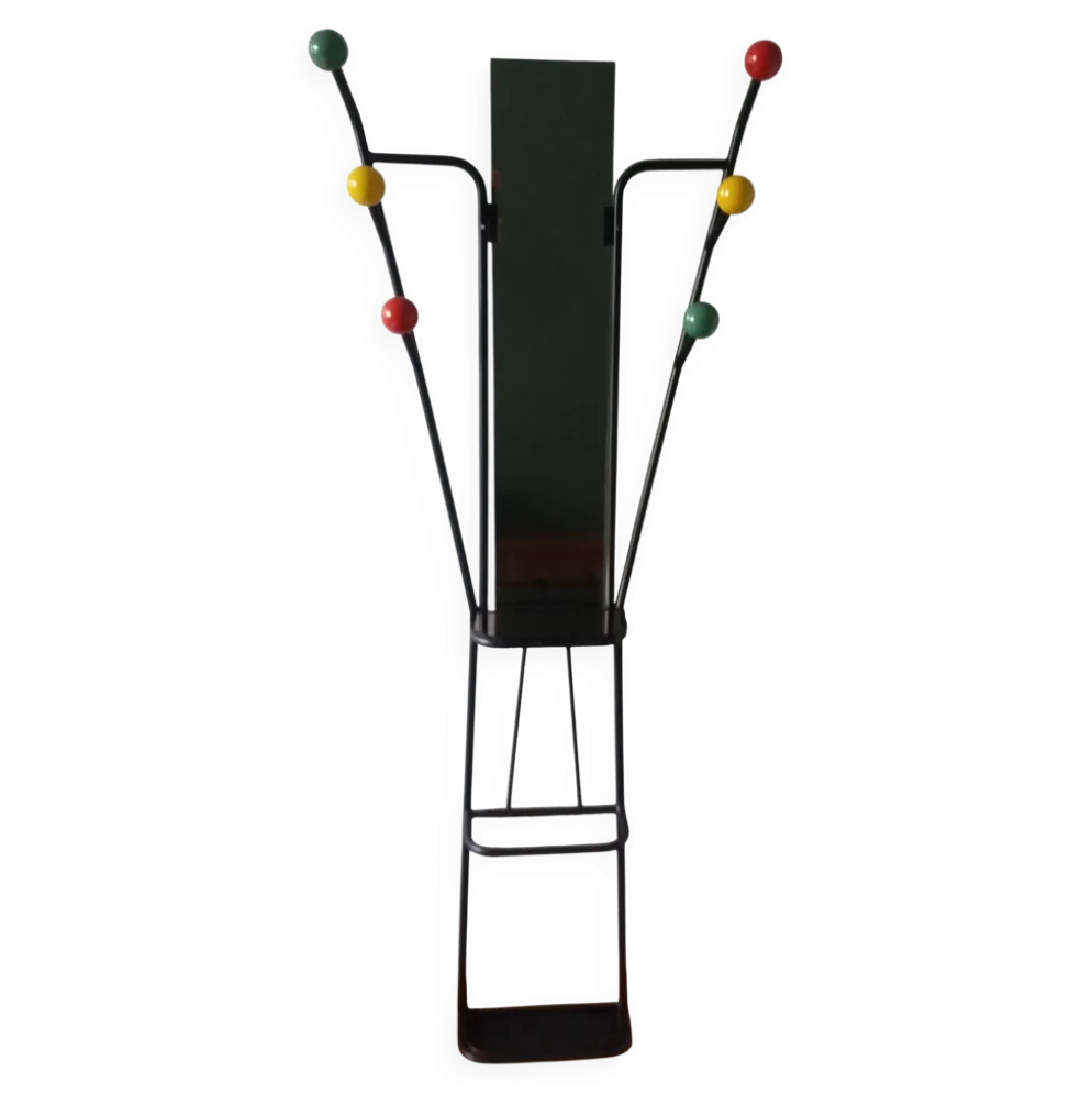 Vestiaire porte manteau boules de billard et miroir style Roger Feraud