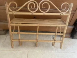 Vestiaire portemanteau mural en bambou et rotin vintage