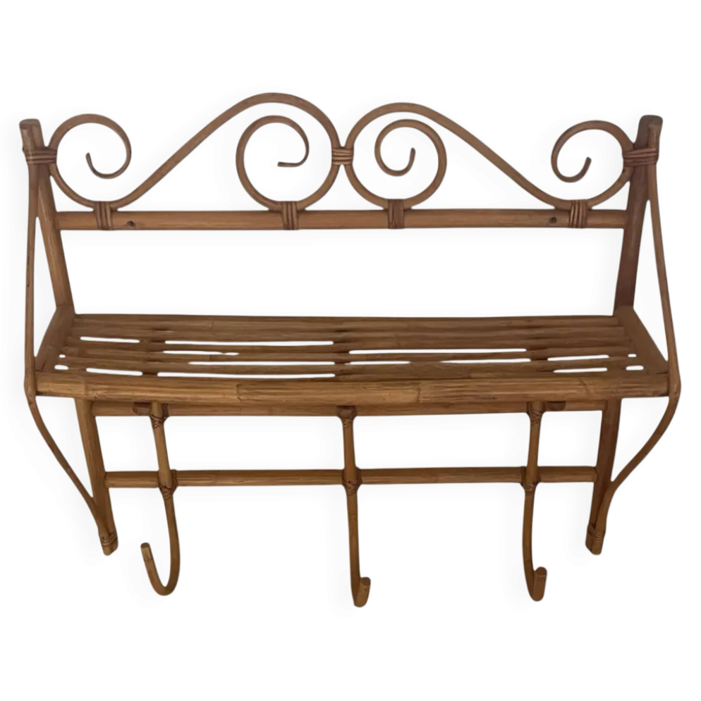 Vestiaire portemanteau mural en bambou et rotin vintage