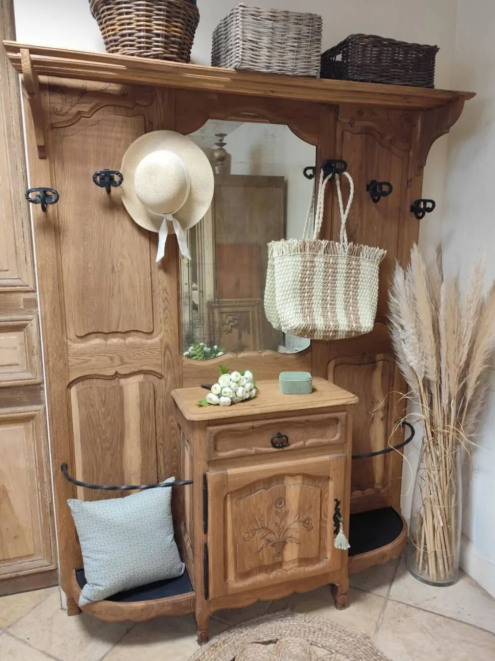 Vestiaire porte-manteaux en chêne massif