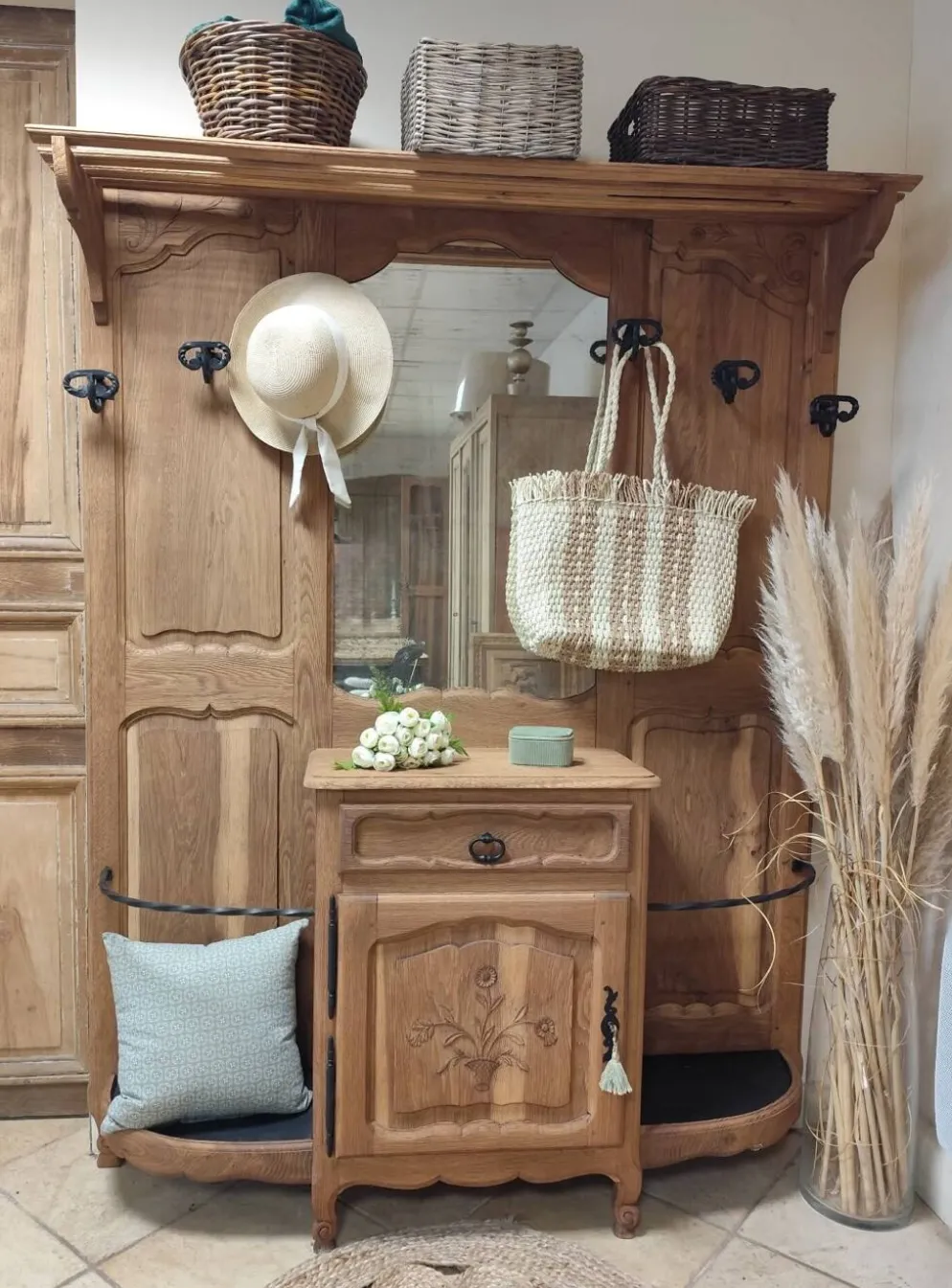 Vestiaire porte-manteaux en chêne massif