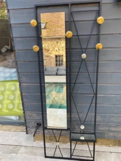 Vestiaire porte manteaux mural miroir d’entrée 182x64cm années 1950 vintage