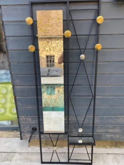 Vestiaire porte manteaux mural miroir d’entrée 182x64cm années 1950 vintage