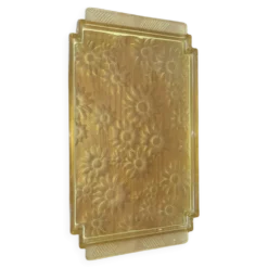 Vide poche, plateau en verre pressé moulé jaune motif floral Portieux