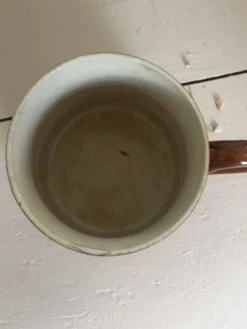 Vintage années 70 ancien mug en faïence motif graphique cubique marron