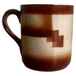 Vintage années 70 ancien mug en faïence motif graphique cubique marron