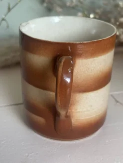 Vintage années 70 ancien mug en faïence motif graphique cubique marron