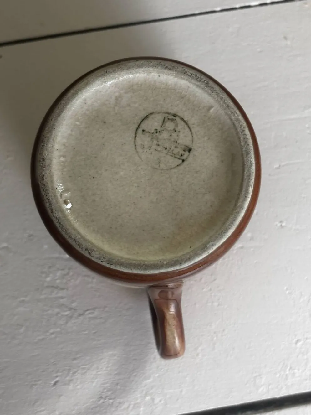 Vintage années 70 ancien mug en faïence motif graphique cubique marron