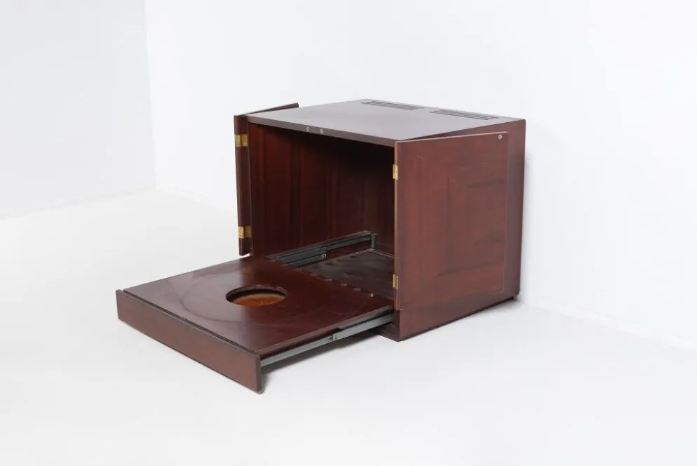 Vintage bar cabinet with brass markings