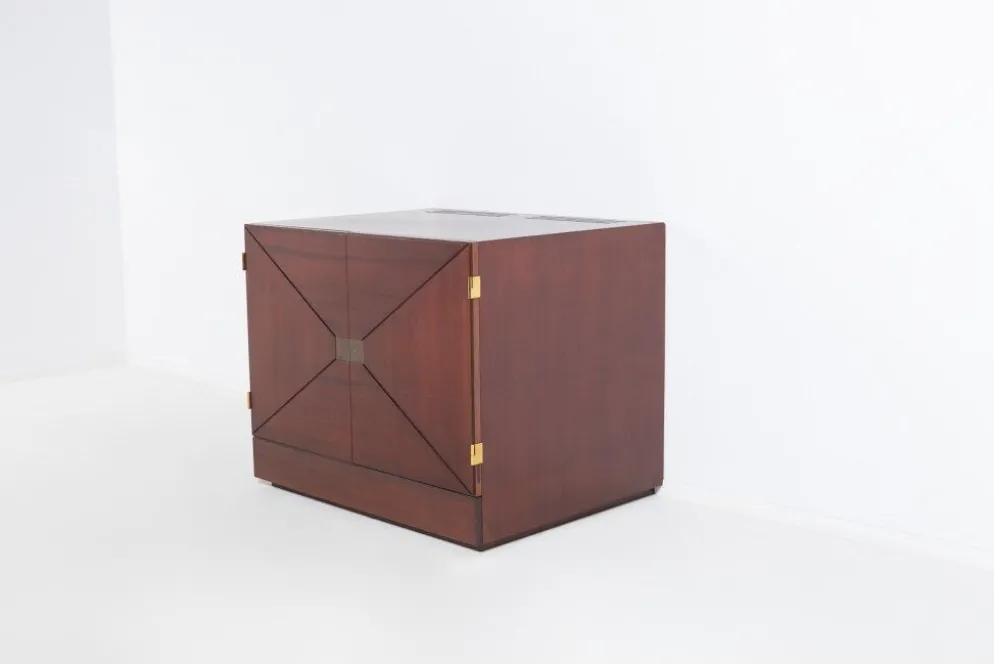 Vintage bar cabinet with brass markings