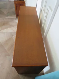 Vintage-Bureau cannage rotin bois-grand plateau-5 tiroirs-Années 60/70