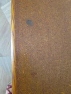 Vintage-Bureau cannage rotin bois-grand plateau-5 tiroirs-Années 60/70